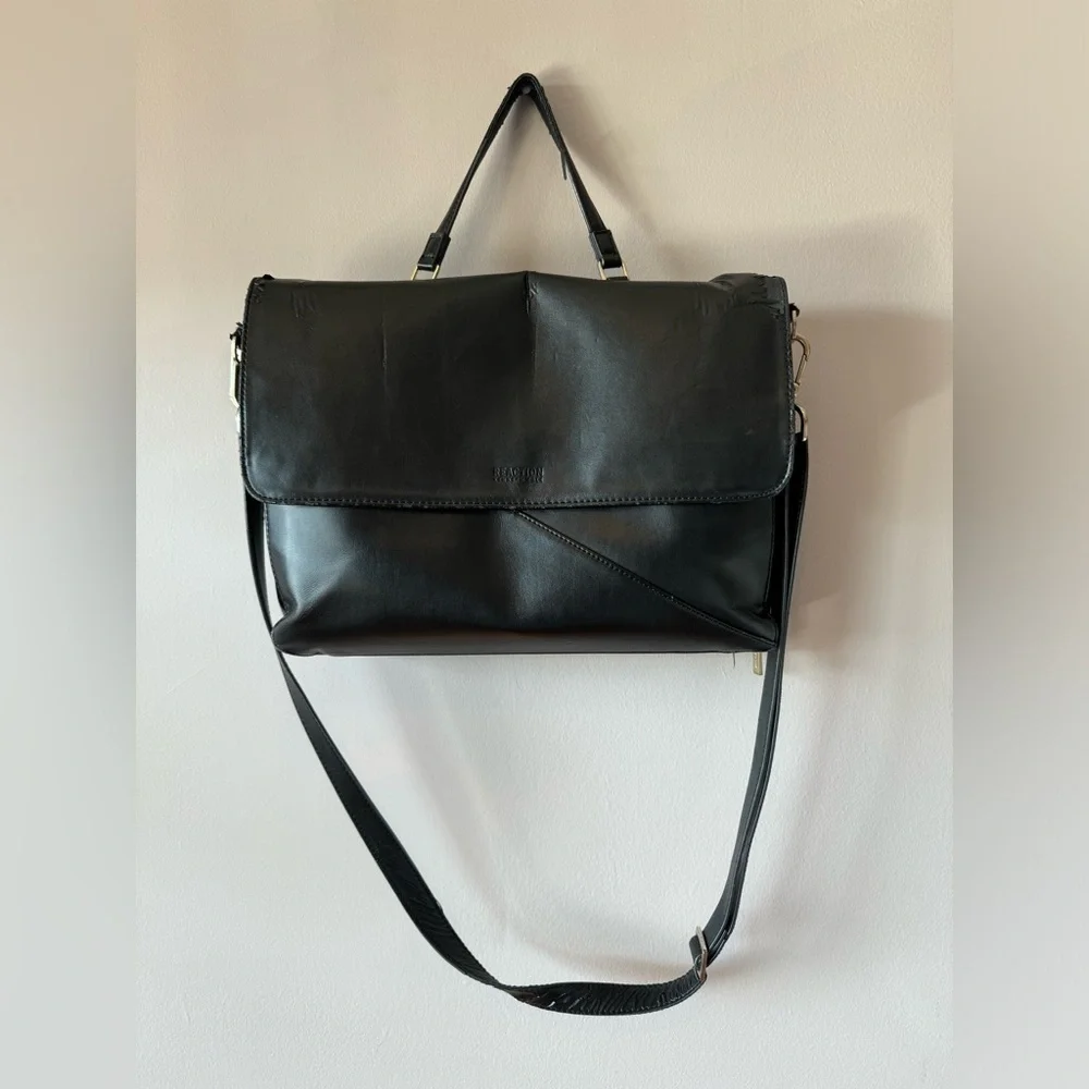 KENNETH COLE Leather Laptop Crossbody Briefcase w/Flap, Unisex
